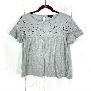 J. Crew Heathered Grey Eyelet Top